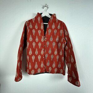 Sudha Womens Reversible Quilted Jacket Small Red Paisley Black Cotton Button Up